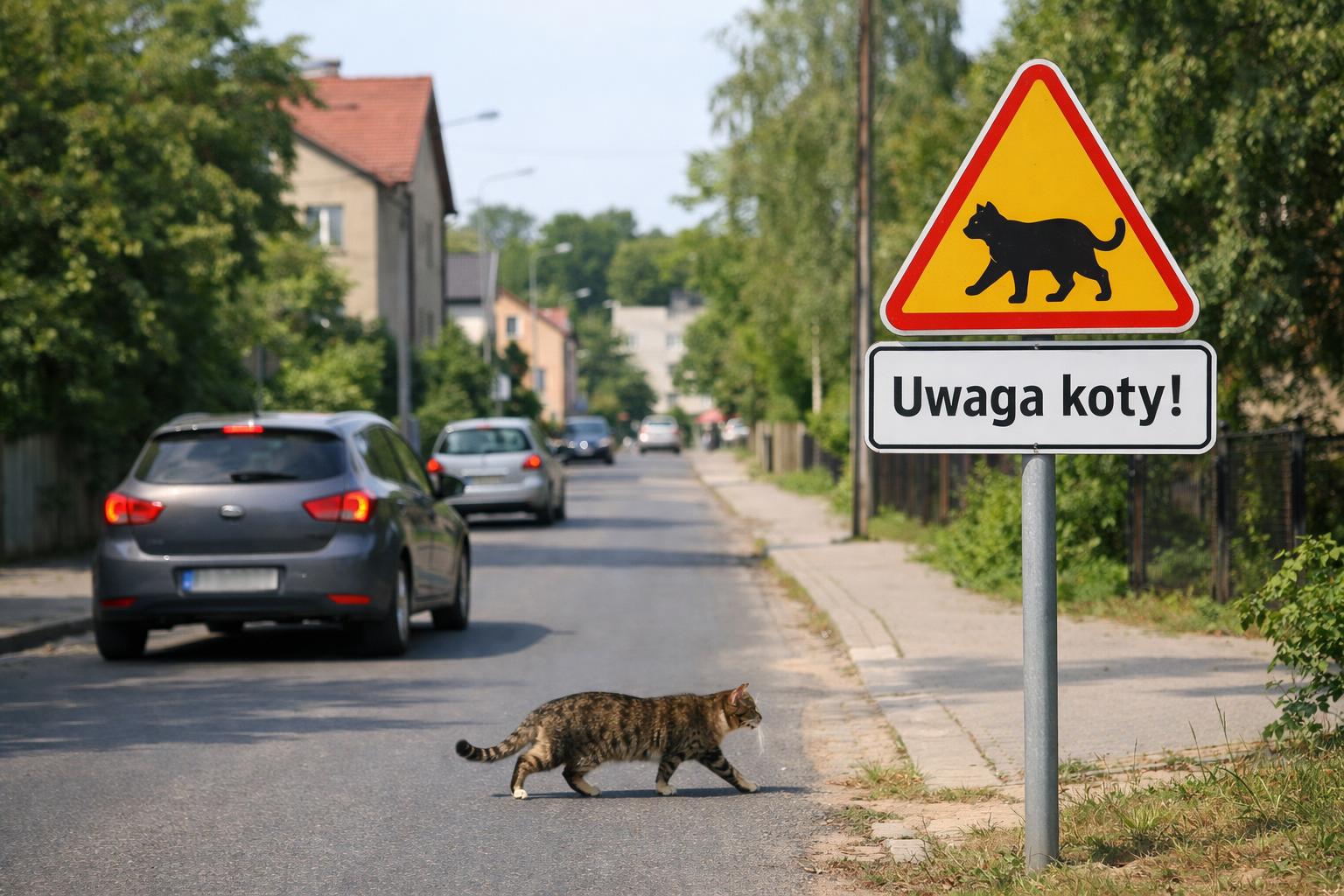 Gniezno: Tabliczki "Uwaga koty!" ostrzegają kierowców